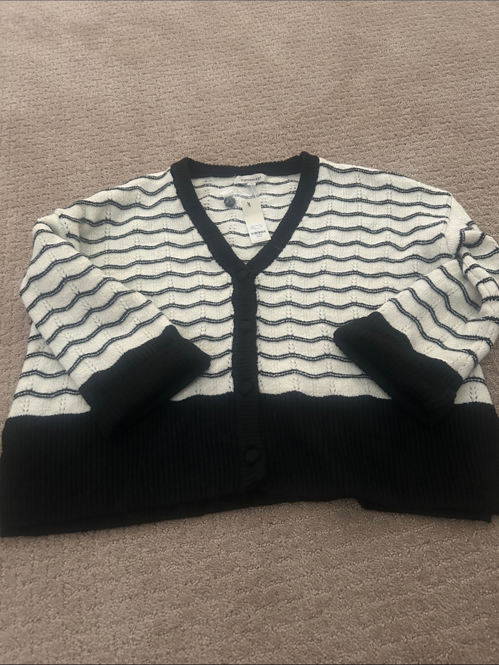 Francesca's Collections Black and White Striped V-Neck Cardigan